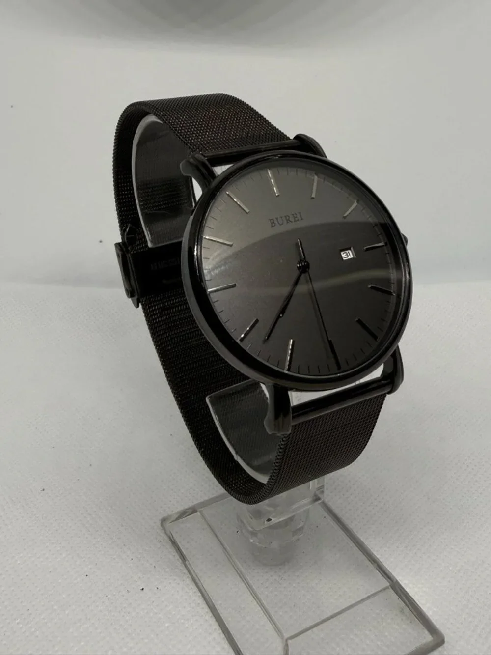 BUREI Men’s Minimalist Black Watch Gray Dial Stainless Steel Mesh Band Quartz - Picture 7 of 10